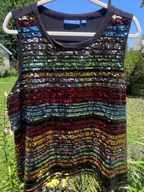 Apt. 9 Black Top with Multicolor Sequin Stripes